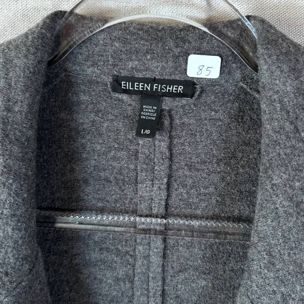 Eileen Fisher 100% Merino Wool Long Vest Charcoal Gray Button Front Large L/G - Picture 2 of 6